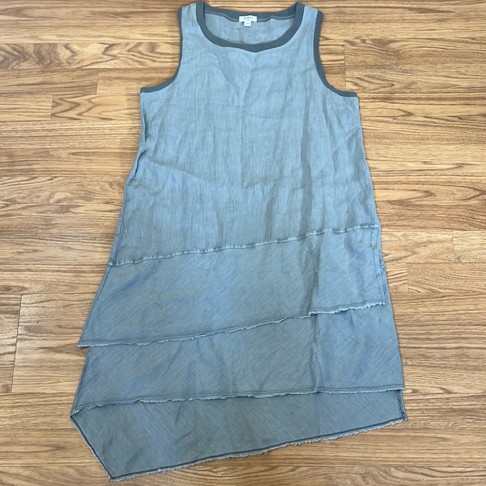 Dylan Sleeveless Scoop Neck Double Layer Fray Hem Linen Dress M Gently used